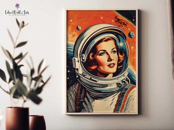 Retro Space Girl Female Astronaut Cosmic Pinup Sci Fi Adventure Poster