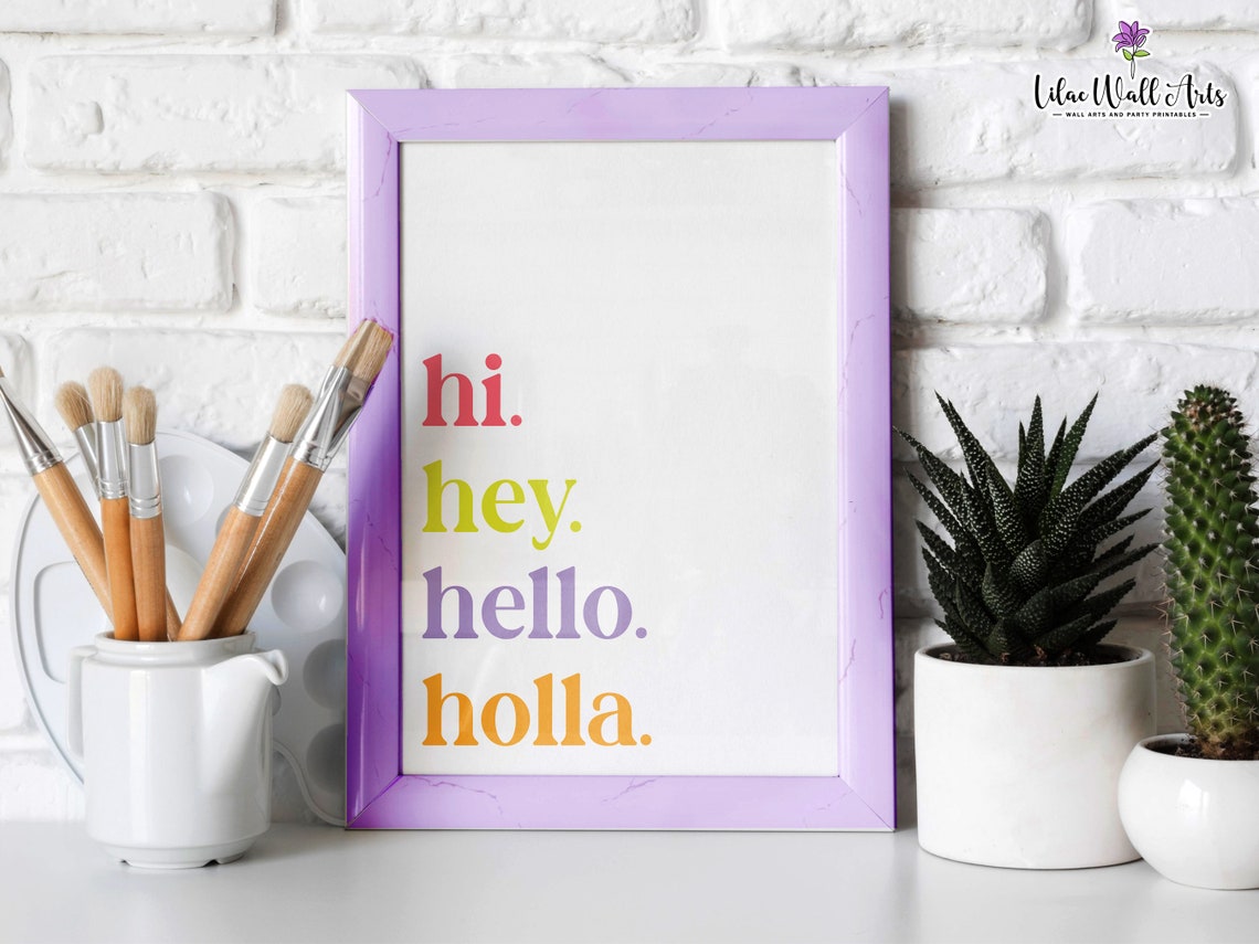 Hi Hey Hello Holla Playful Colorful Typography Quote Wall Art - Image 2