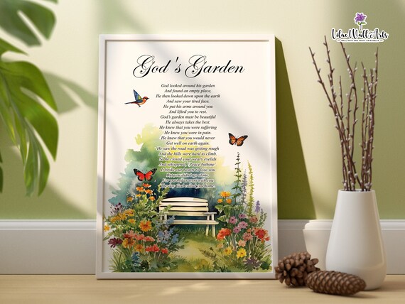 Gods Garden Memorial Poem Watercolor Garden Bench Comfort Art Poster