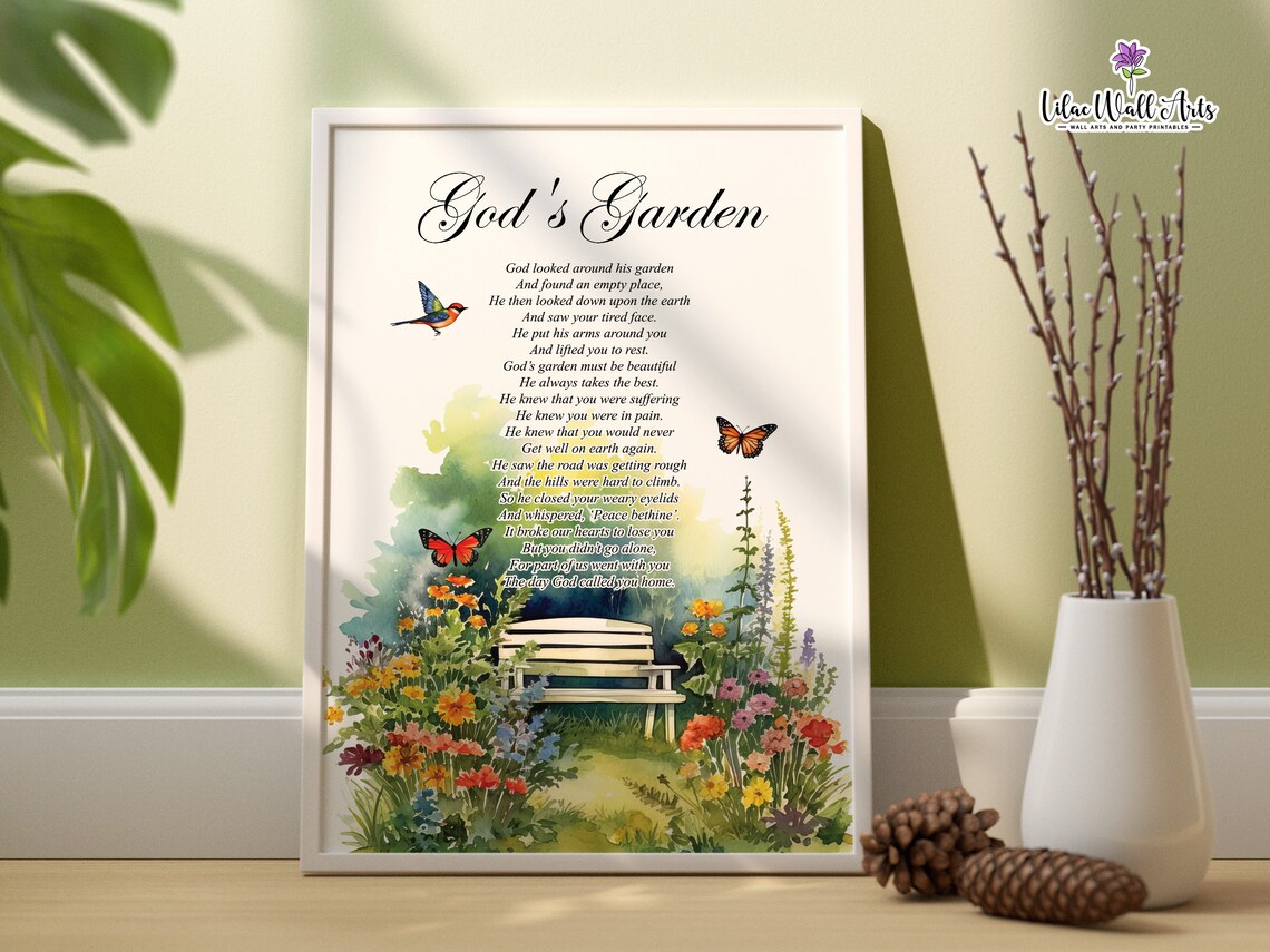 Gods Garden Memorial Poem Watercolor Garden Bench Comfort Art Poster
