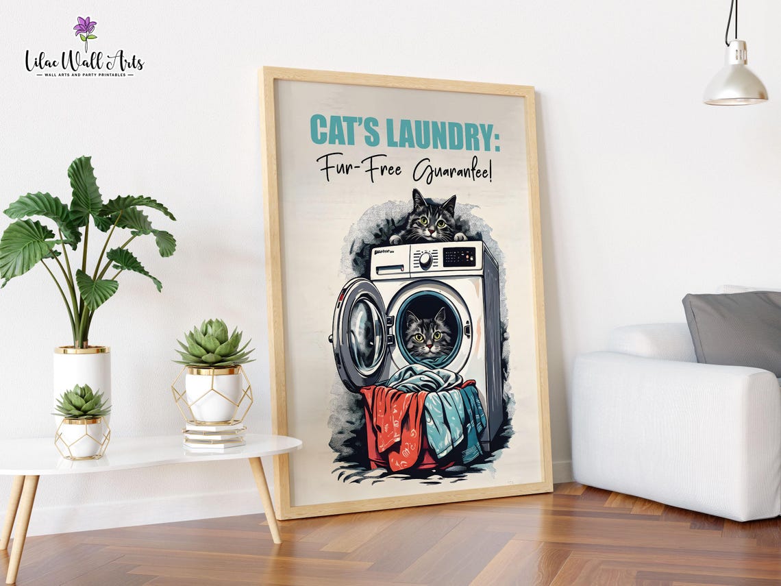 Cats Laundry Fur Free Guarantee Funny Washing Machine Cat Poster - Image 2