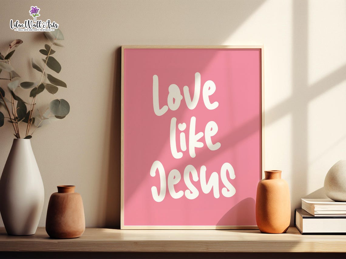 Love Like Jesus Pink Playful Lettering Christian Gift Nursery Poster - Image 3