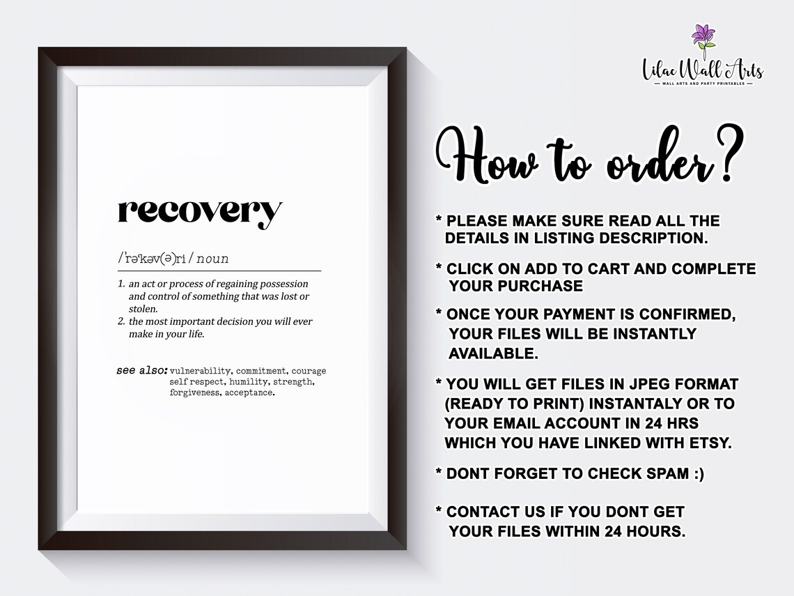 Recovery Definition Minimalist Dictionary Art Print - Image 3