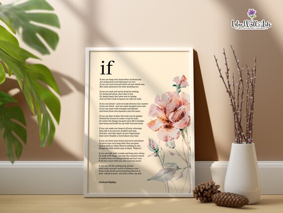 If Poem Rudyard Kipling Floral Watercolor Inspirational Print