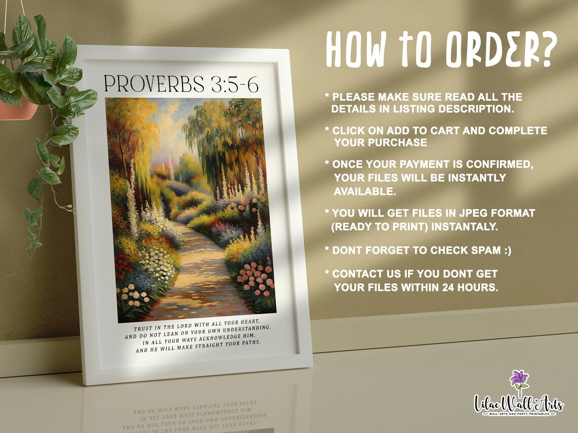 Proverbs 3 5 6 Monet Print Botanical Scripture Gift Bible Verse Painting Aesthetic Christian Farmhouse Proverbs Bible Artwork - Image 2