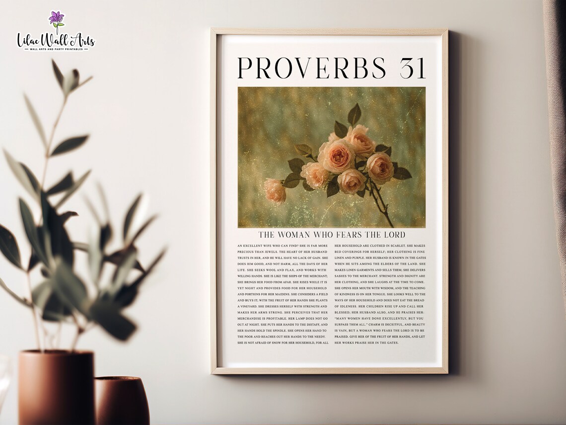 Proverbs 31 Christian Floral Art Print, Coquette Style