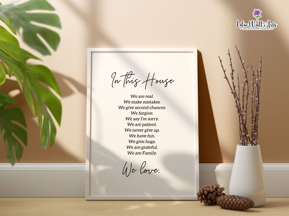 In This House We Are Real Print In This House Sign House Rules Poster Family Quote House Print Family Wall Dcor Apartment Wall Art