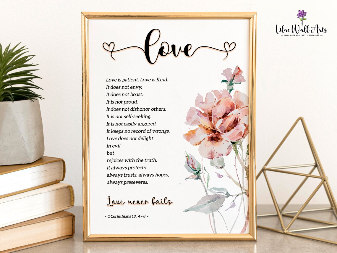 1 Corinthians Love Is Patient Scripture Floral Watercolor Print