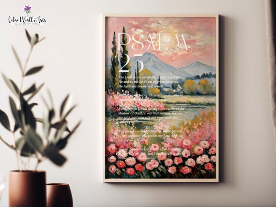 Psalm 23 Christian Farmhouse Pink Christian Art Retro Coquette Christian Poster Aesthetic Christian Monet Painting