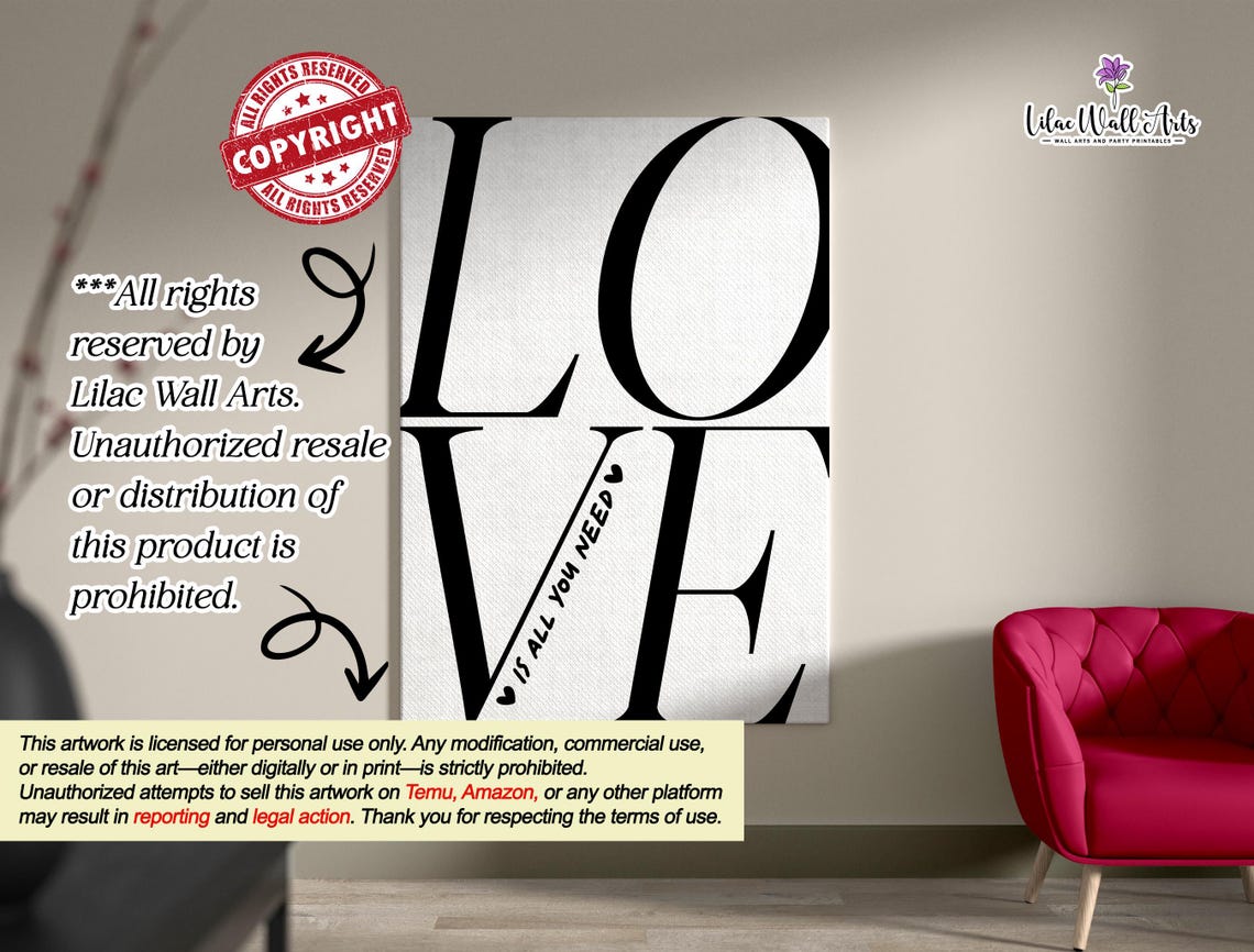 Love Is All You Need Minimalist Black White Typography Poster - Image 3