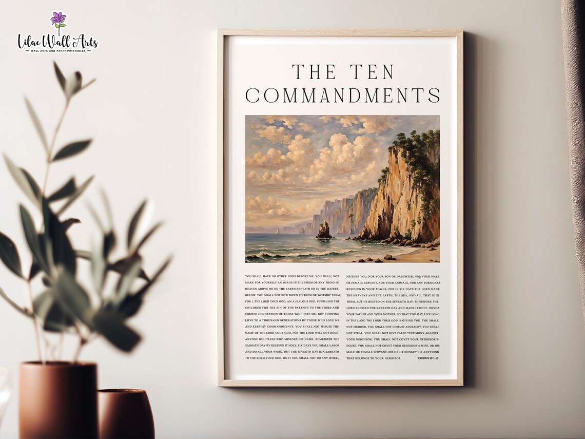 The Ten Commandments Christian Art Print, Boho Vintage