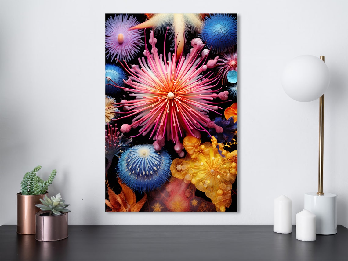 Psychedelic Sea Creature Microscopic Neon Ocean Bloom Art Poster