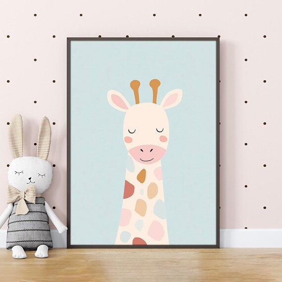 Giraffe Nursery Wall Art Playful Baby Animal Illustration