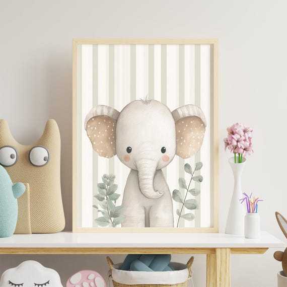 Nursery Wall Art Print Playful Elephant Design