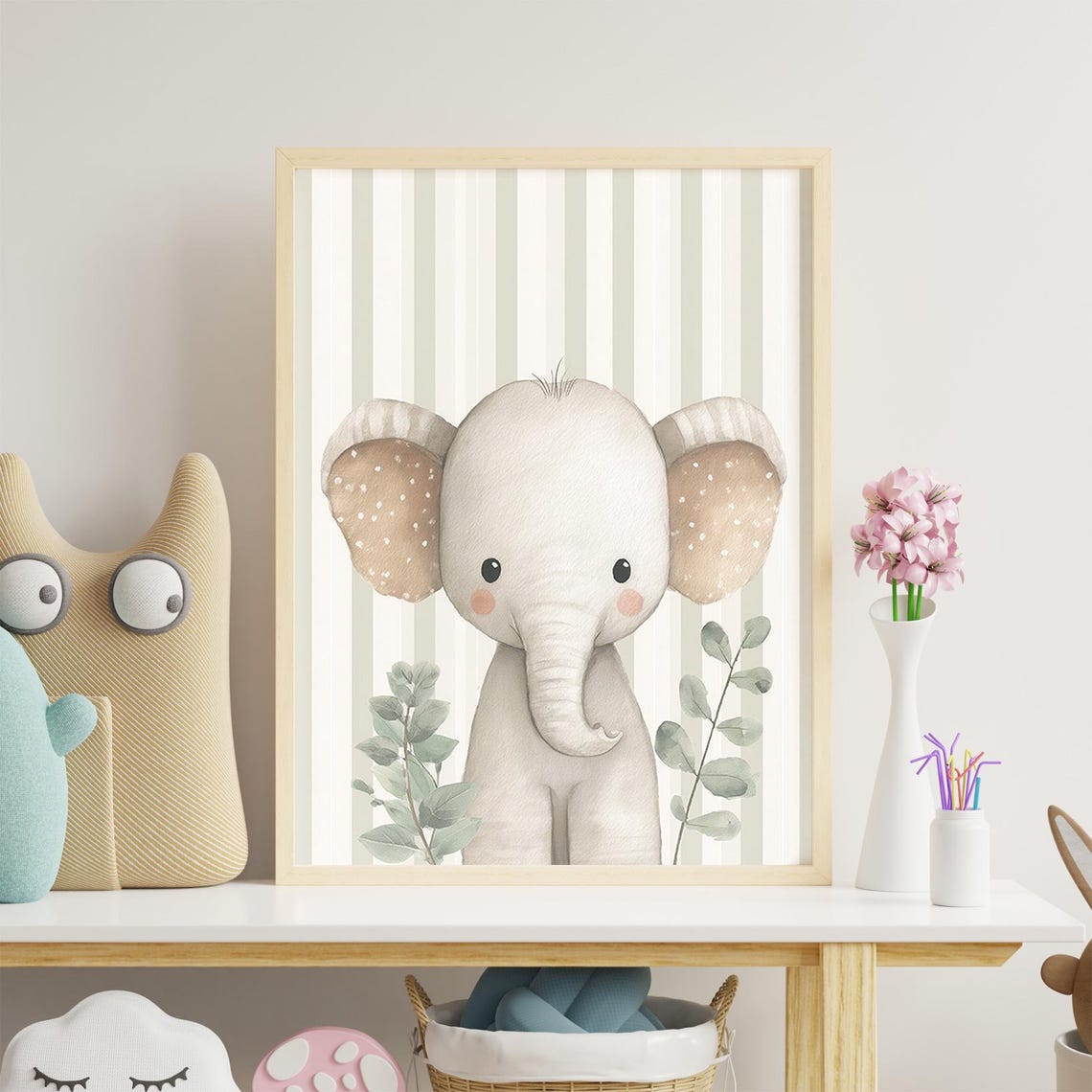 Nursery Wall Art Print Playful Elephant Design