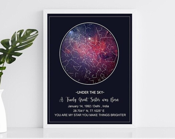 Personalized Sister Birthday Star Map Night Sky Constellation Gift Poster