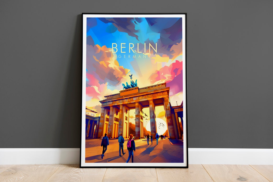Berlin Germany Brandenburg Gate Sunset Landmark City Art Poster
