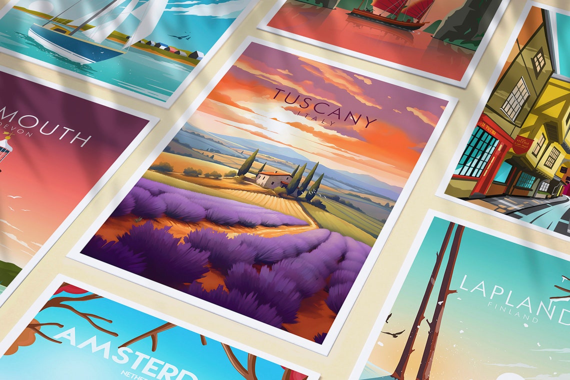 Tuscany Italy Lavender Farm Sunset Rolling Hills Travel Art Poster - Image 3