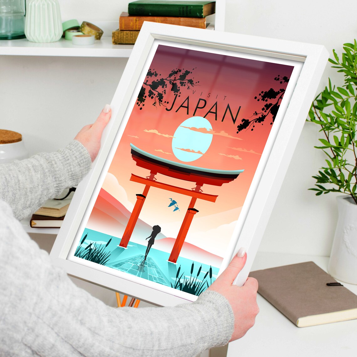 Japan Vermilion Torii Gate Sunset Moon Scene View Travel Poster - Image 4
