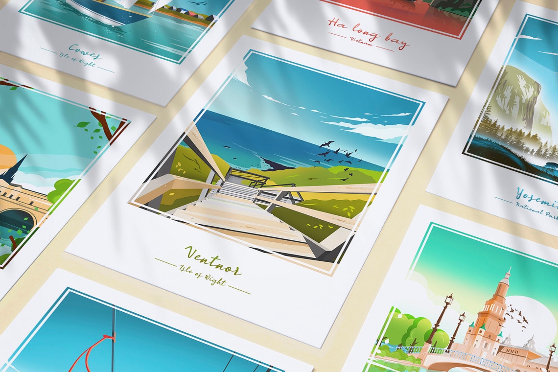 Ventnor Isle of Wight Coastal Cliff Path Sea View Scene Poster - Image 3