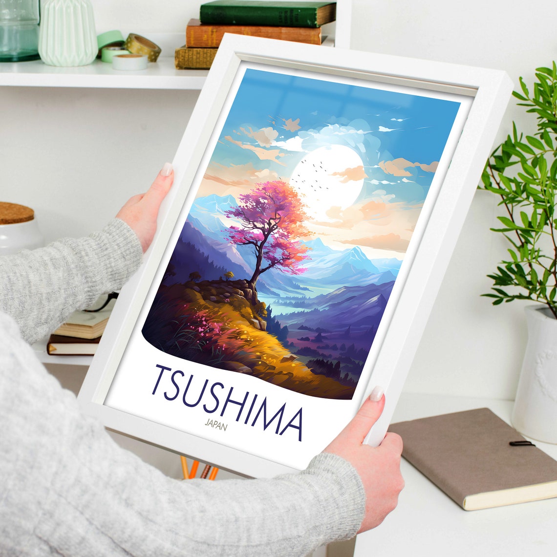 Tsushima Japan Cherry Blossom Mountain Tree Blossom View Poster - Image 4