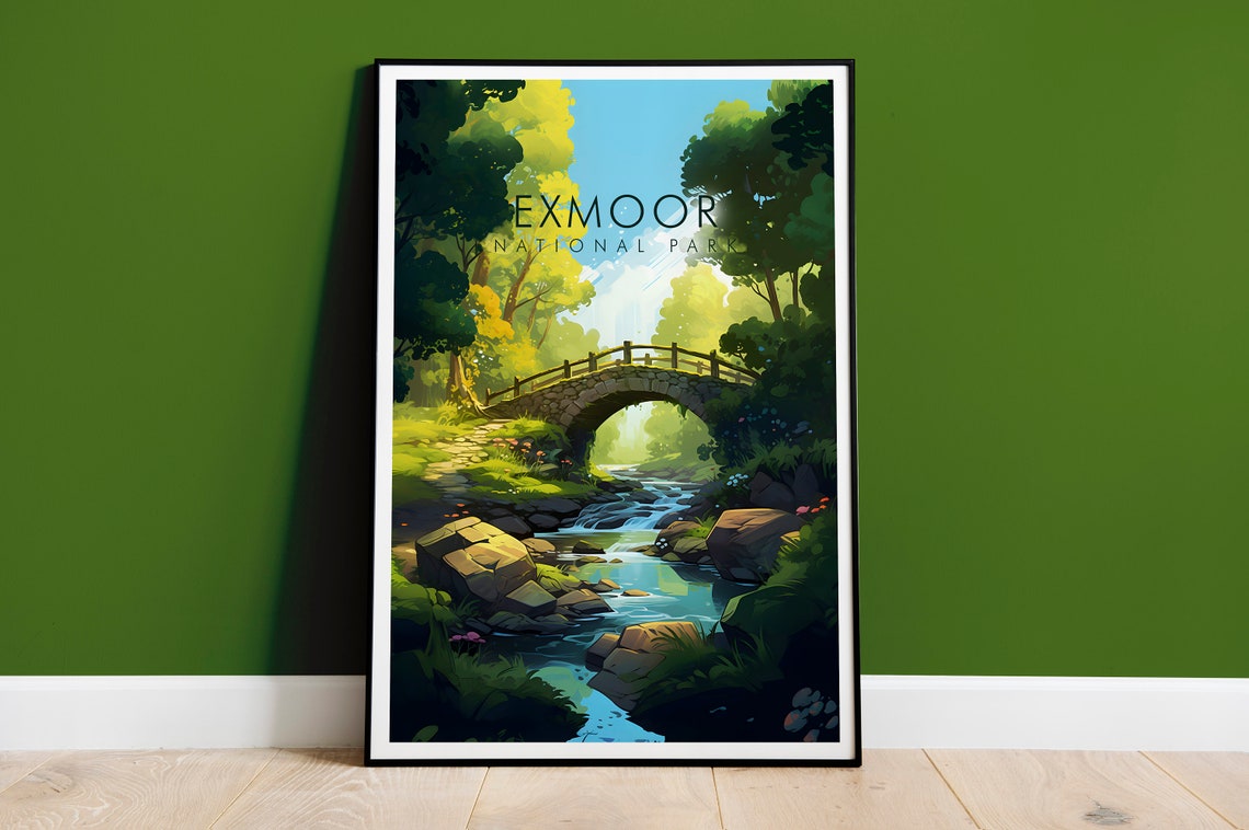 Exmoor National Park England Stone Bridge Forest Stream Poster
