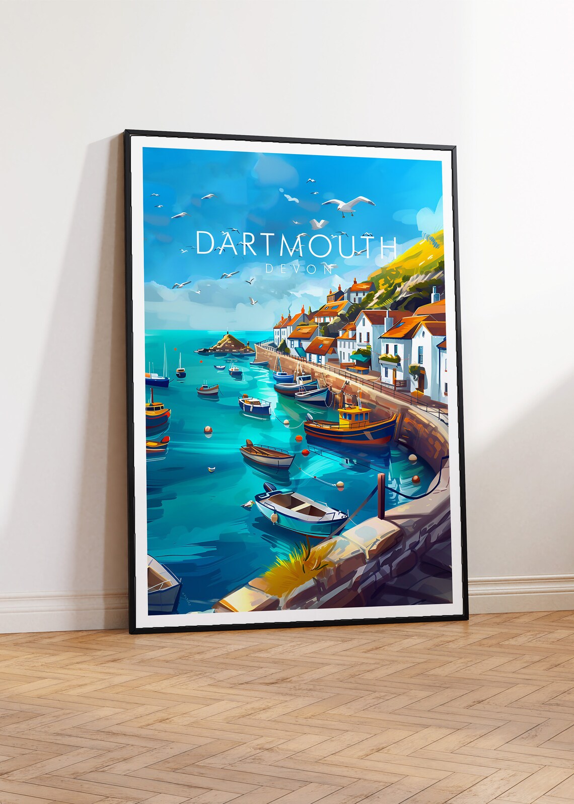 Dartmouth Devon Harbor Fishing Boats Village Seaside Coastal Poster - Image 2
