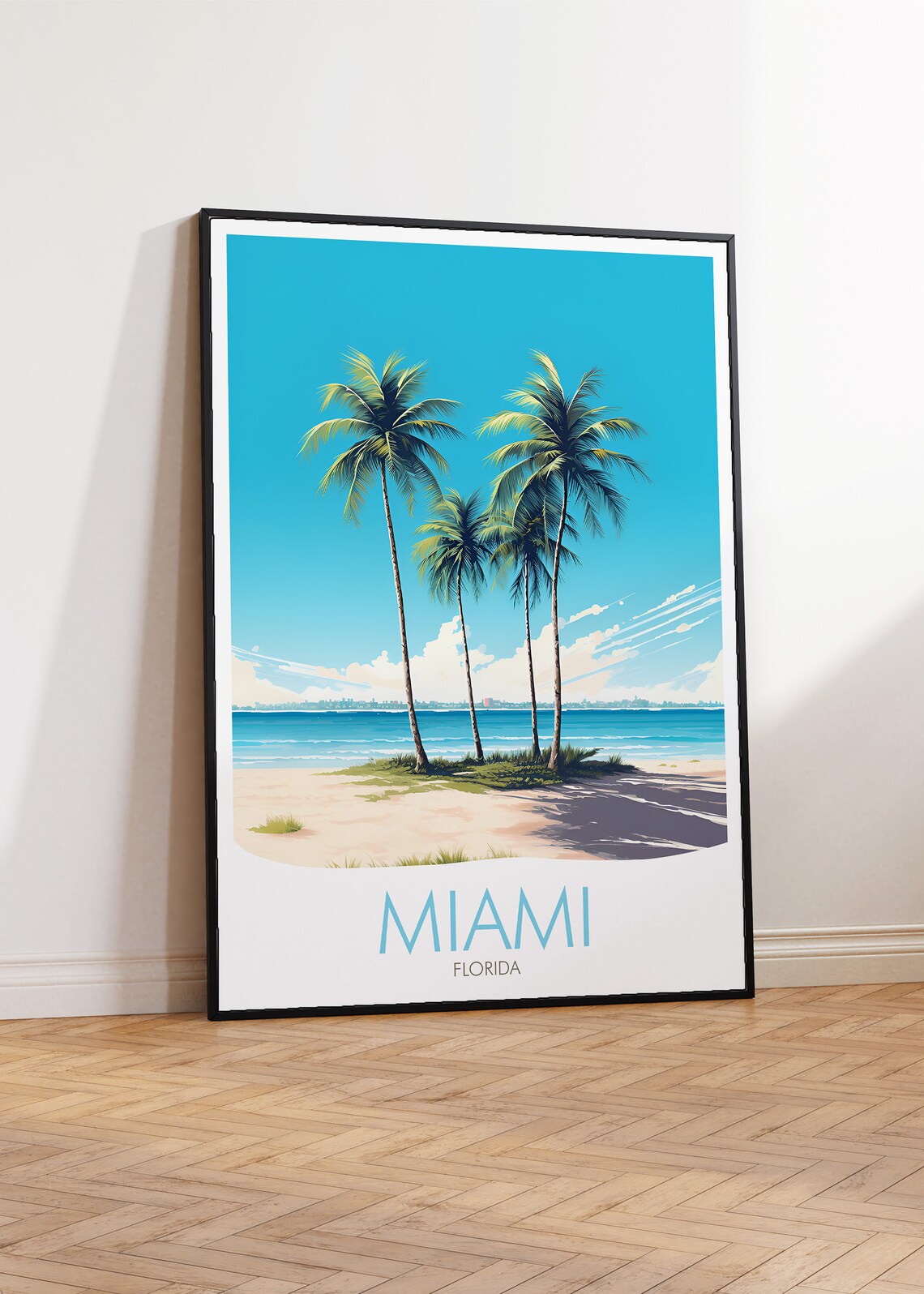 Miami Florida Beach Palm Trees Ocean Retro Travel Art Poster - Image 2
