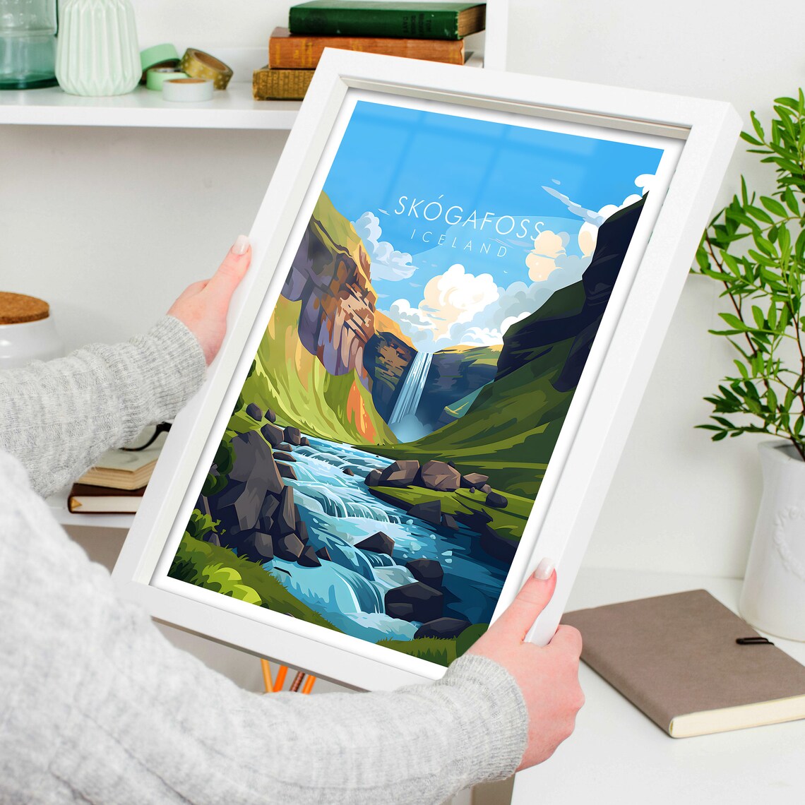 Skogafoss Iceland Waterfall River Canyon Nature Travel Poster - Image 4