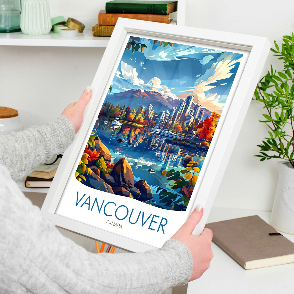 Vancouver Canada Skyline Harbor Fall Colors Mountain Travel Poster - Image 4