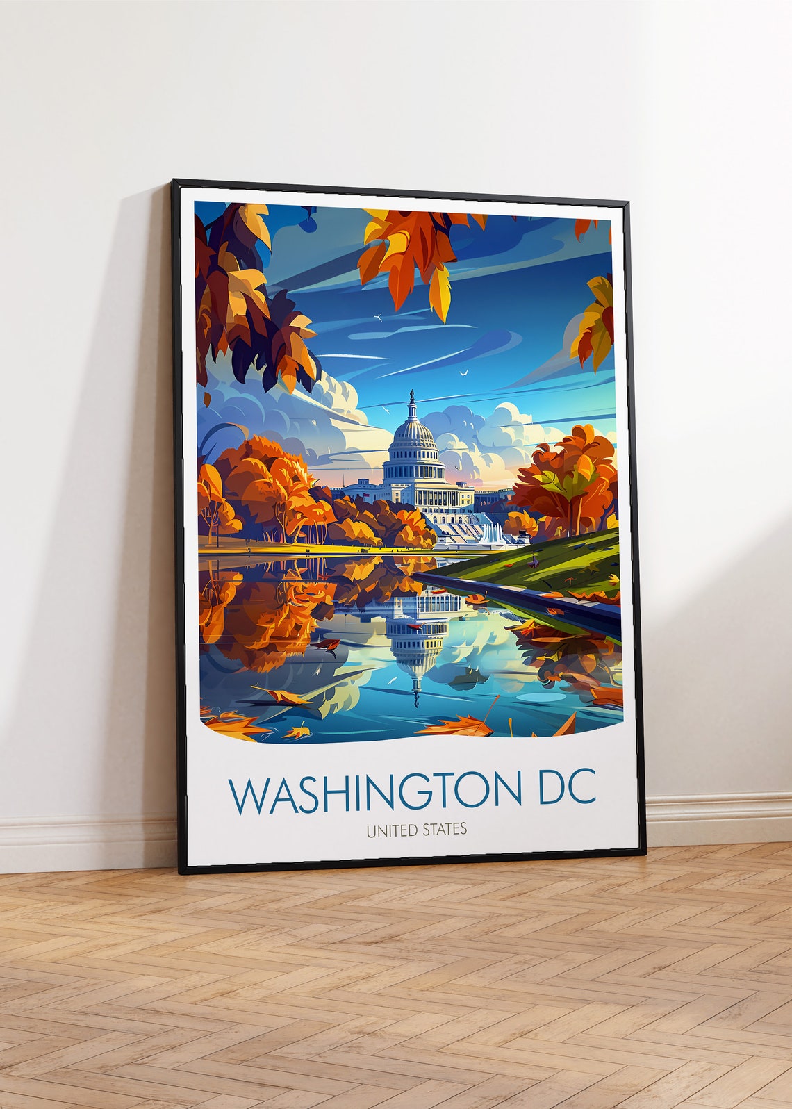 Washington DC United States Capitol Autumn Leaves Reflection Poster - Image 2