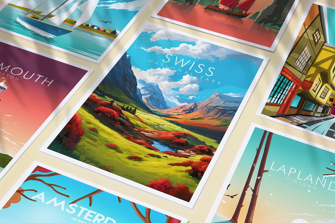 Swiss National Park Alpine Peaks Meadow Retro Mountain Art Poster - Image 3