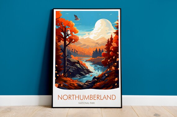 Northumberland National Park Autumn River Valley Scene Poster