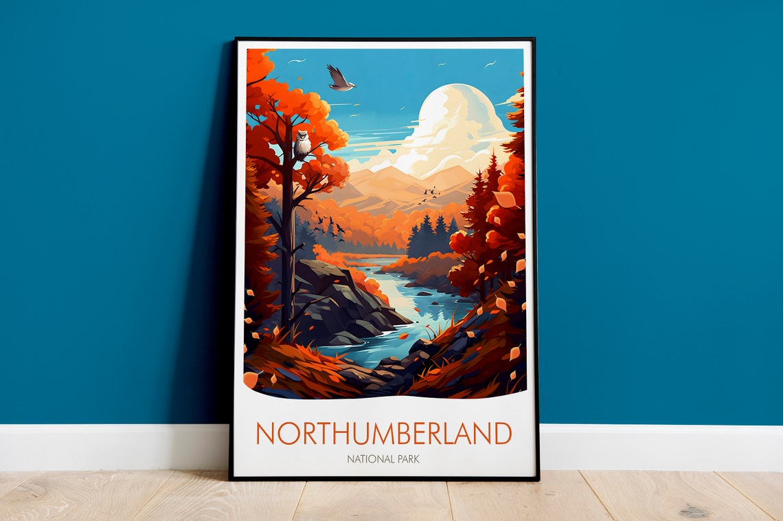 Northumberland National Park Autumn River Valley Scene Poster