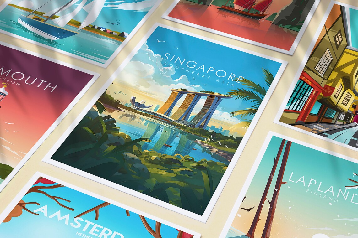 Singapore Southeast Asia Marina Bay Sands Skyline Travel Poster - Image 3