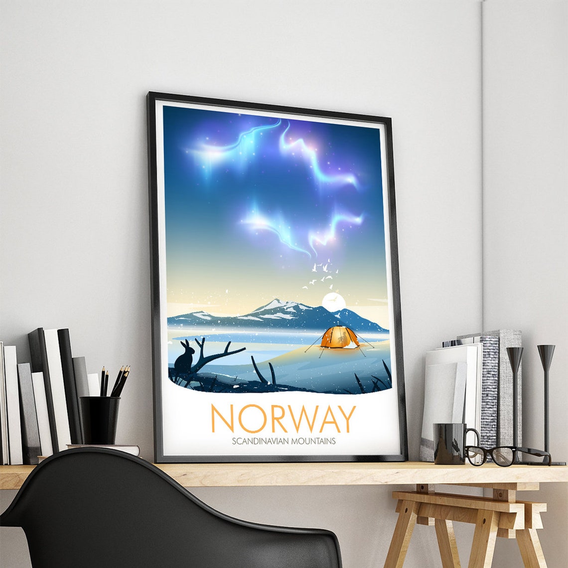 Norway Scandinavian Mountains Aurora Tent Night Sky Travel Poster - Image 3
