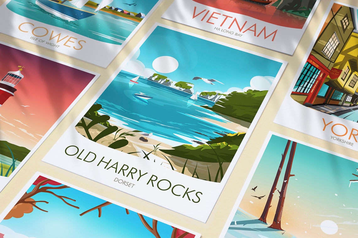 Old Harry Rocks Dorset Chalk Cliffs Sailing Bay Summer Poster - Image 3