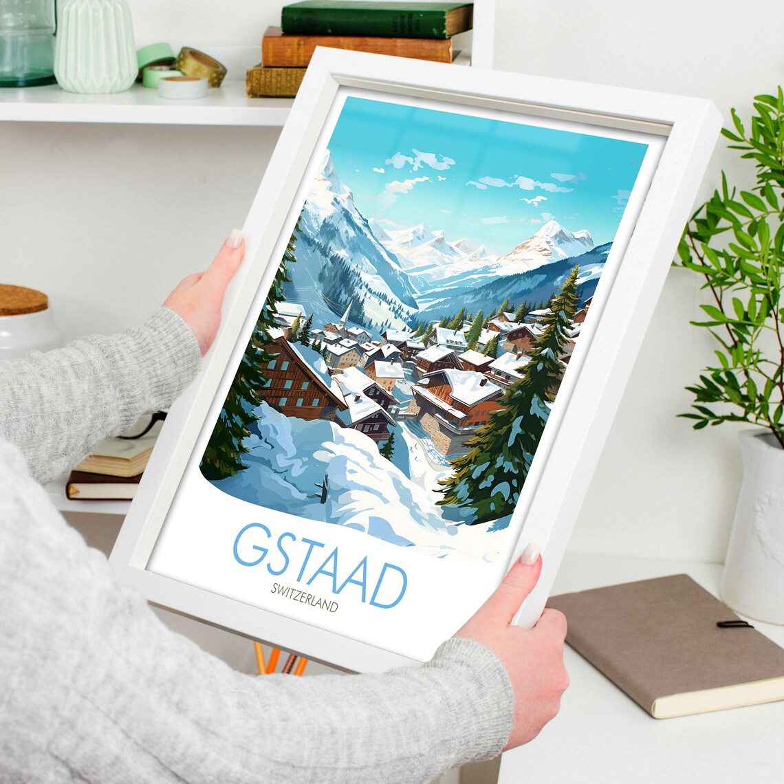 Gstaad Switzerland Snowy Alpine Village Chalets Mountain Poster - Image 4