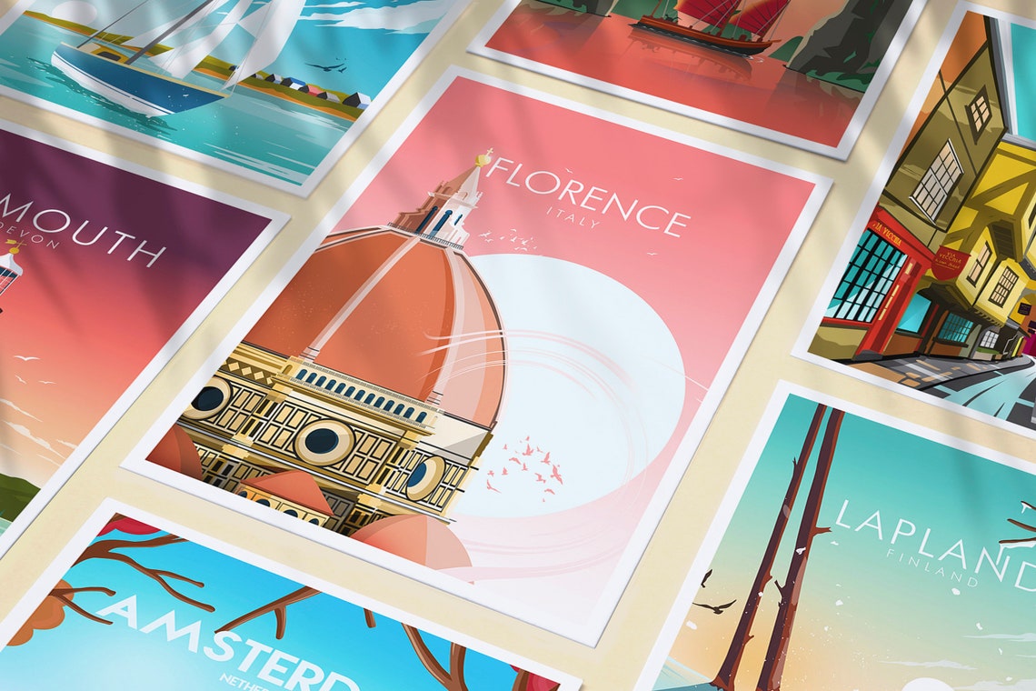 Florence Italy Duomo Dome Pink Sunset Renaissance City Art Poster - Image 3