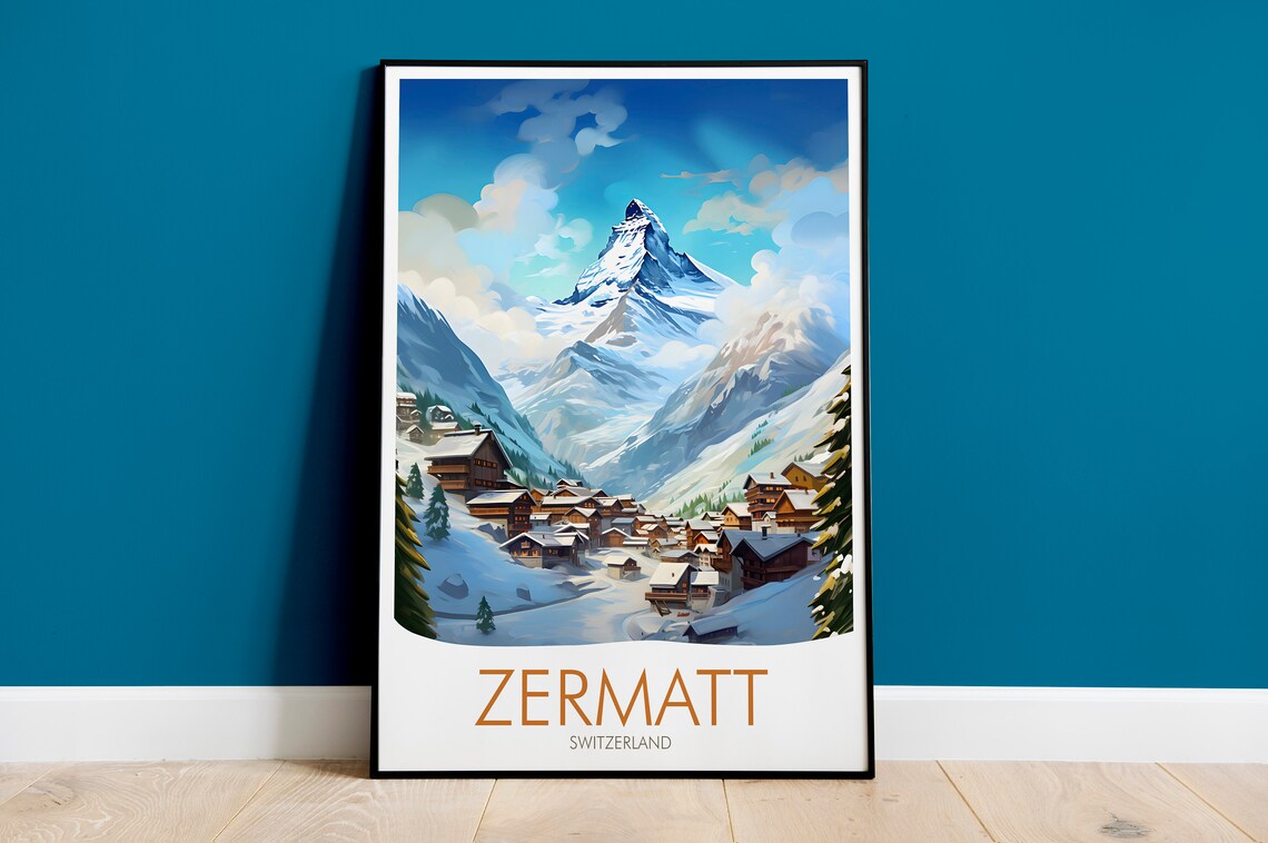Zermatt Switzerland Matterhorn Village Snowy Alps Travel Poster