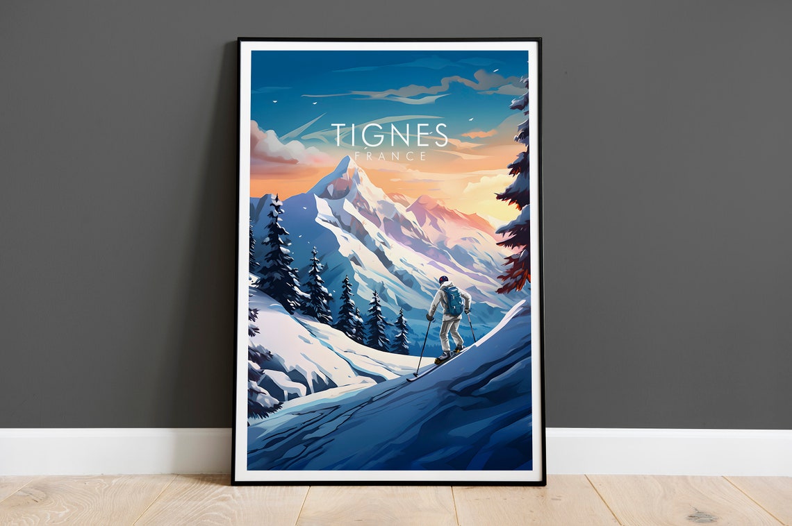 Tignes France Ski Resort Powder Slopes Sunset Mountain Travel Poster