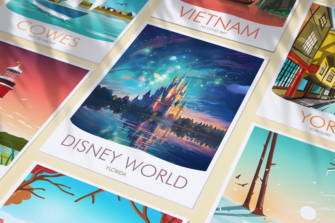 Disney World Florida Magic Castle Starry Night Travel Poster - Image 3