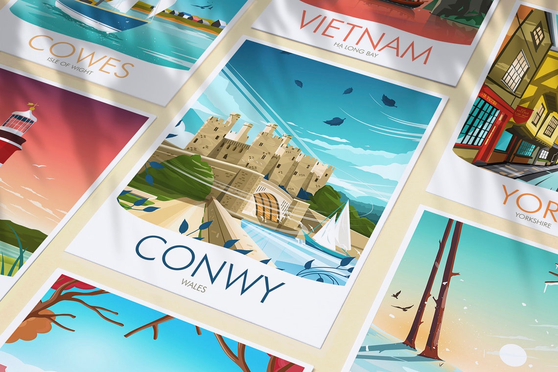Conwy Wales Castle Harbor Medieval Walled Town Seaside Travel Poster - Image 3