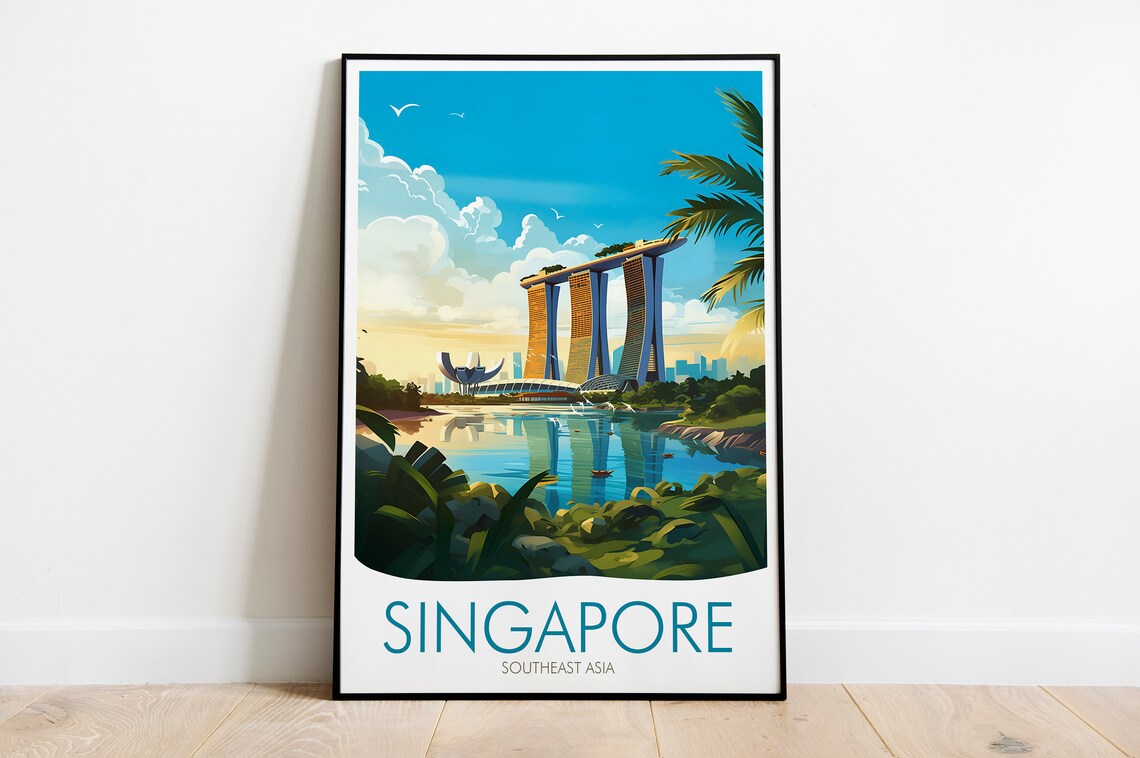Singapore Marina Bay Sands Skyline Tropical Island Travel Poster - Image 2