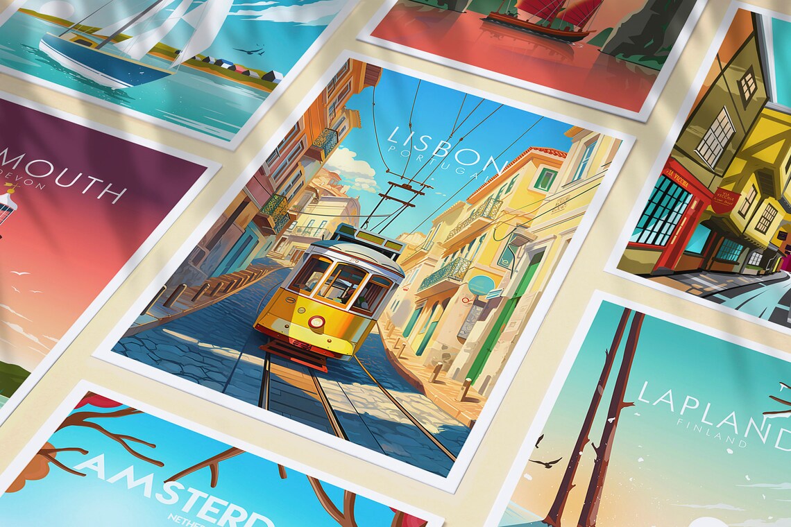 Lisbon Portugal Tram Street Sunny Mediterranean Old Town Poster - Image 3