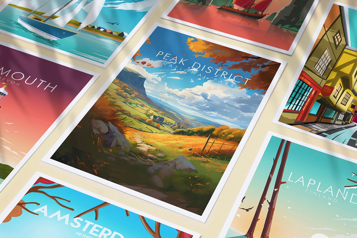 Peak District National Park Autumn Valley Hiking Travel Poster - Image 3