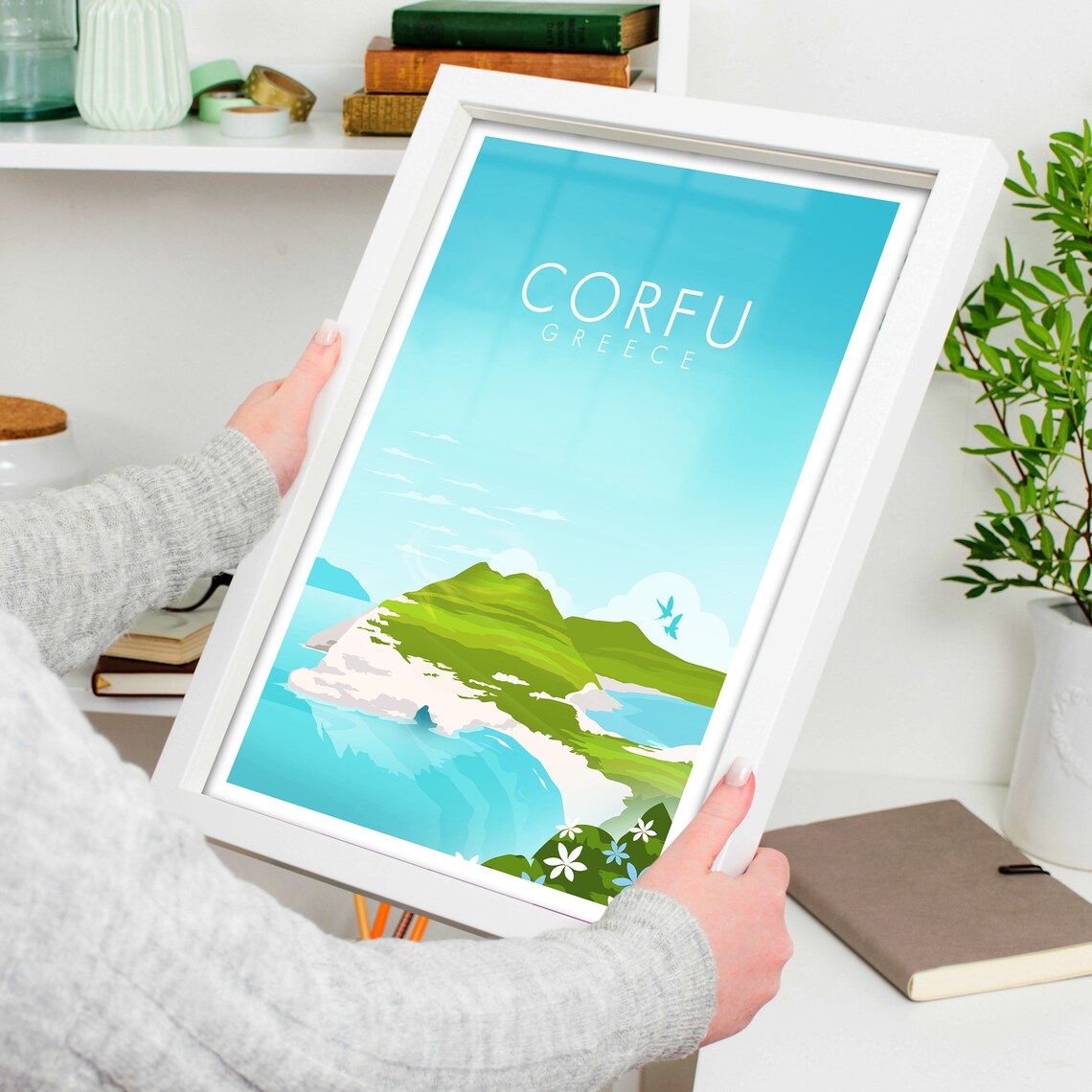 Corfu Travel Poster, Abstract Modern Decor - Image 4
