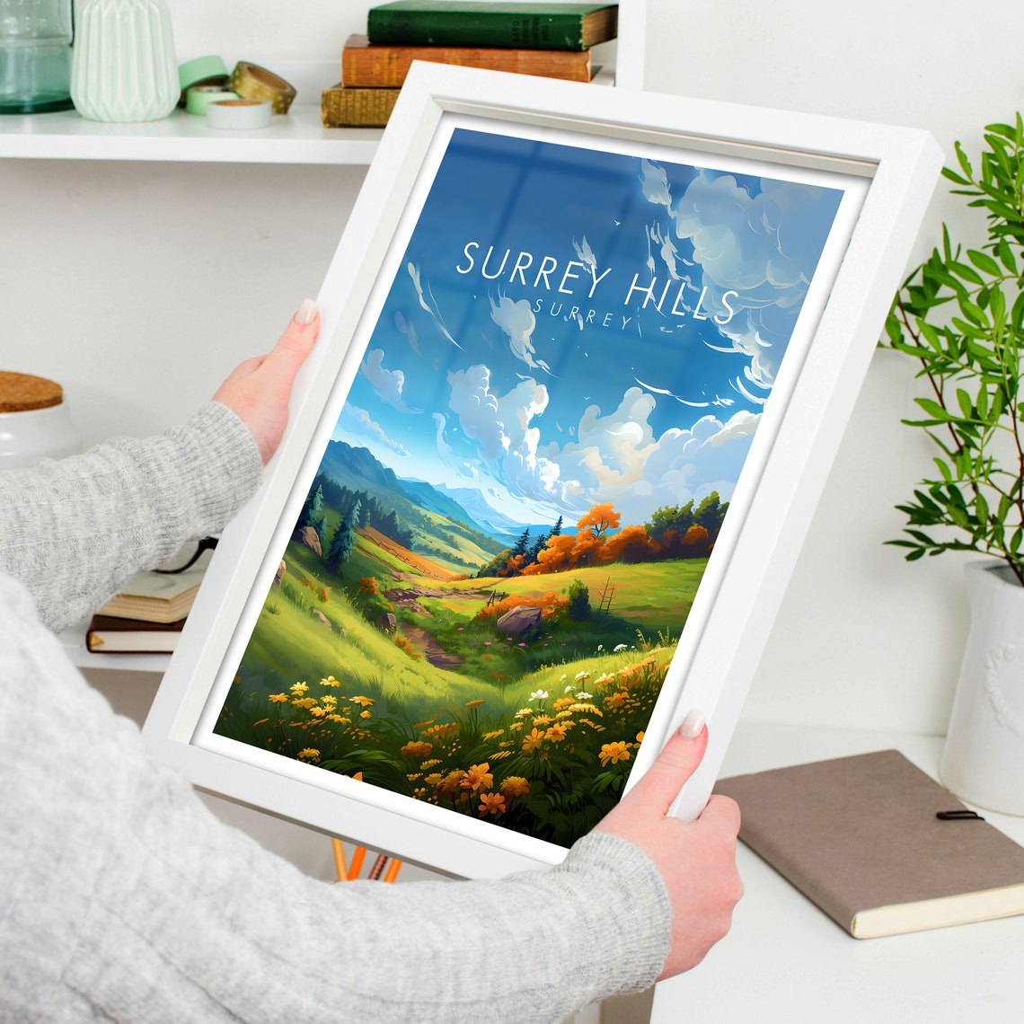 Surrey Hills Surrey Countryside Summer Meadow Skyline Landscape Poster - Image 4