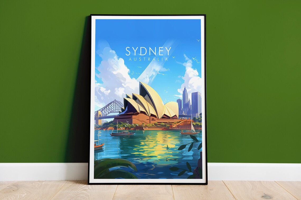 Sydney Australia Opera House Harbour Bridge Sunset Travel Poster