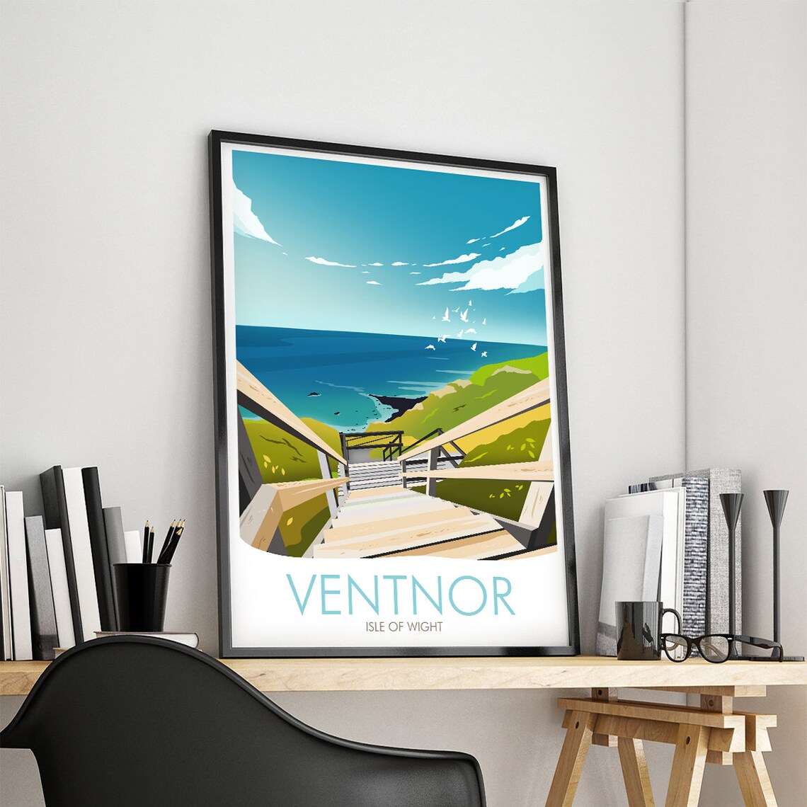 Ventnor Isle Of Wight Cliff Steps Seaside View Coastal Poster - Image 4